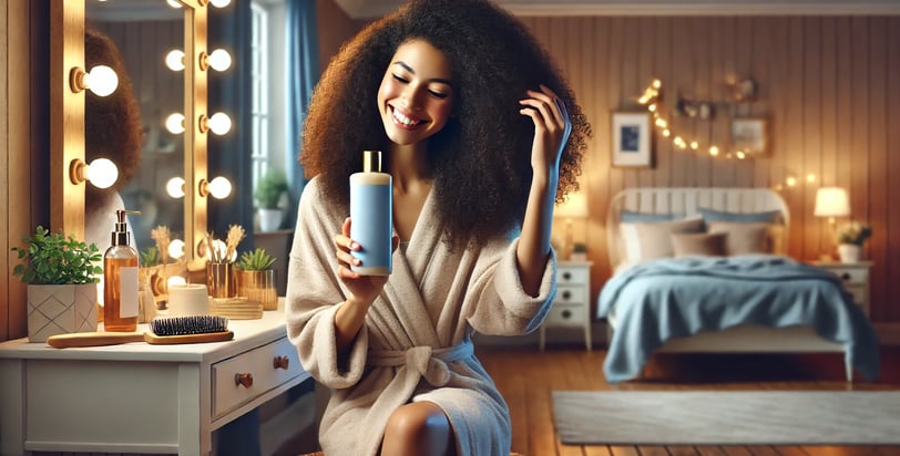 woman using curly hair shampoo