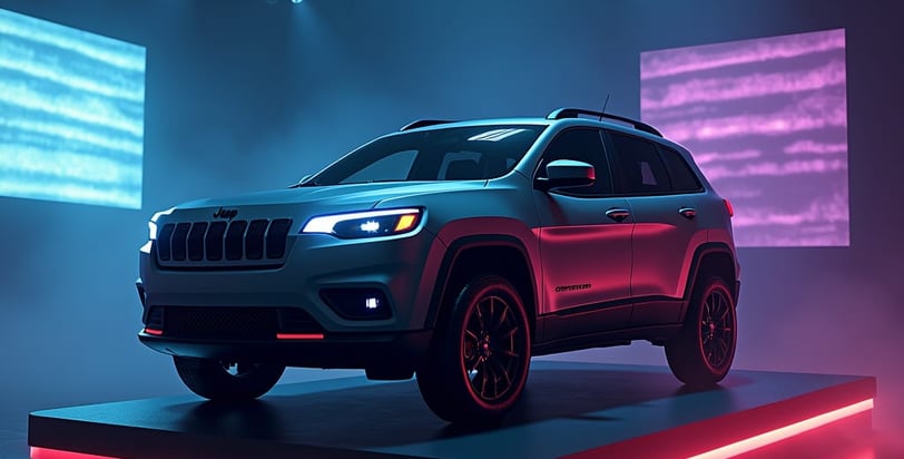 a jeep is shown in a showroom