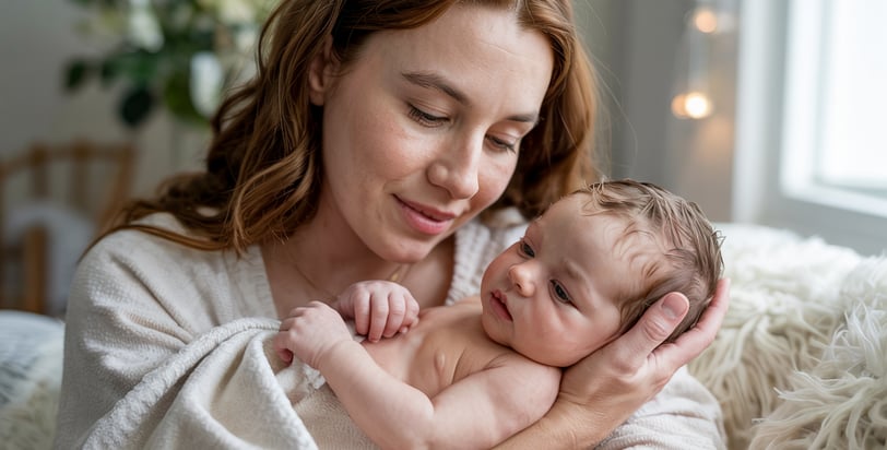 a woman holding a baby in her arms