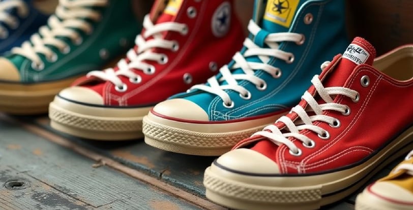 a row of colorful converse - all star sneakers