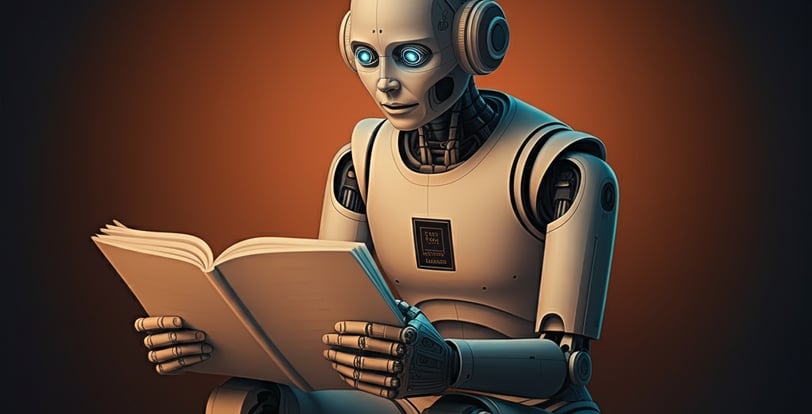 Ai answer generator robot reads a book