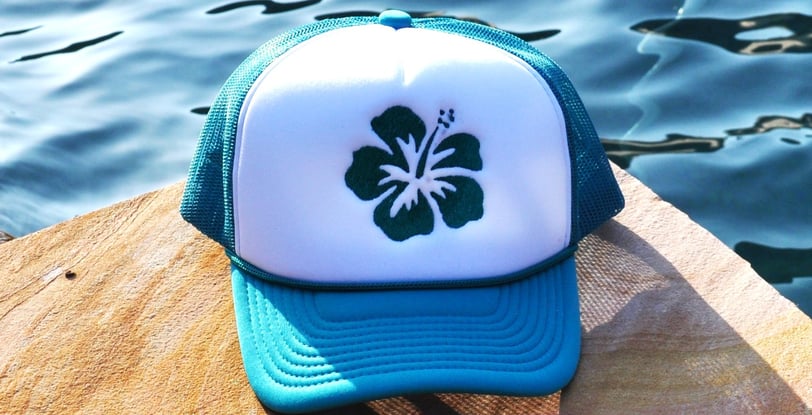 hibiscus flower on foam trucker hat