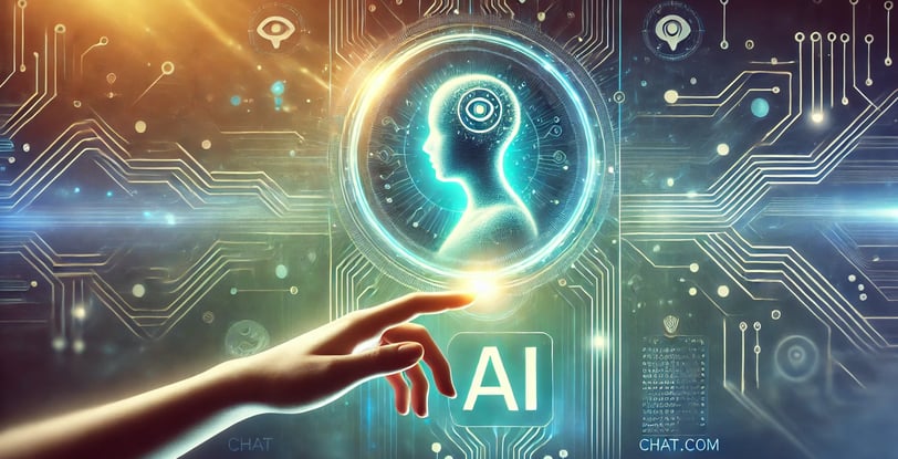 Illustration of AI technology and Chat.com domain, symbolizing trust and connection between humans and AI