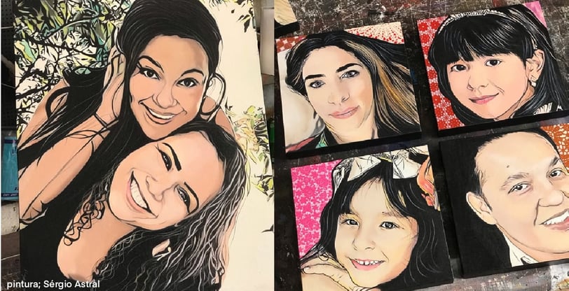 Quadro pop-art de pai e filho em tons brilhantes e estilo único