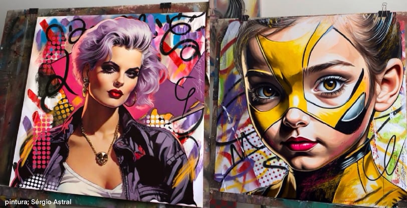 Rosto de criança em estilo pop-art com cores vibrantes