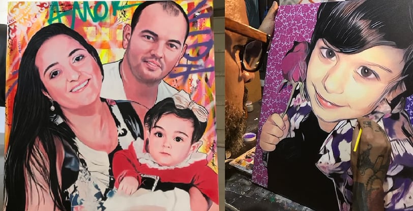 Pintura de família em estilo pop-art, capturando a essência de cada membro com originalidade