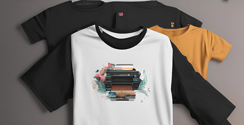 Heat press machine being used to fix a printed design onto a T-shirt, highlighting its role in T-shi