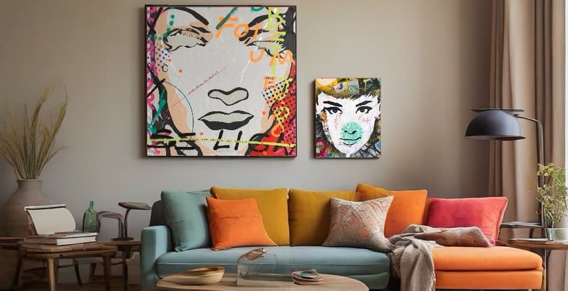 Ícone do cinema: retrato pop-art de Marilyn Monroe em cores vibrantes.