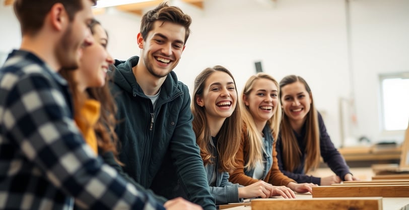 a group of students learning woodworking