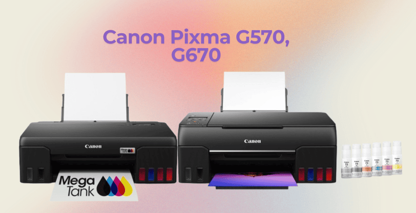 Front view of the Canon Pixma G670 printer, highlighting its multifunction capabilities with additio
