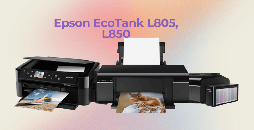 Front view of the Epson EcoTank L805 printer, emphasizing its sleek design tailored for high-quality