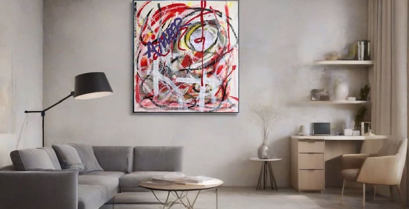 Abstrato: quadro abstrato com linhas dinâmicas e formas geométricas em tons neutros e sutis.