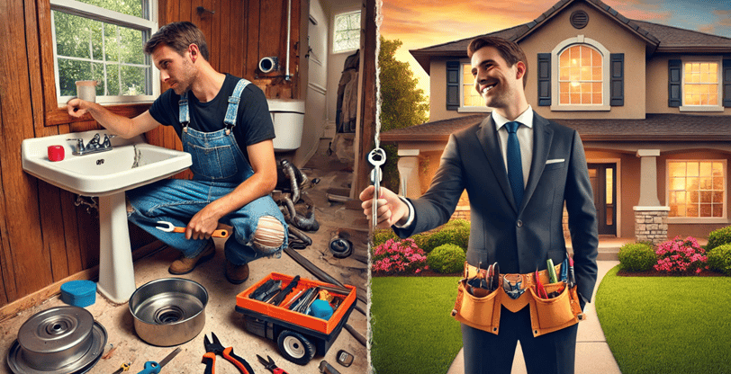 a man in a suit and tie is holding a wrench