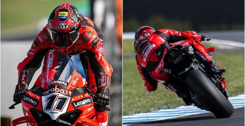 two pictures of a person riding a motorcycle