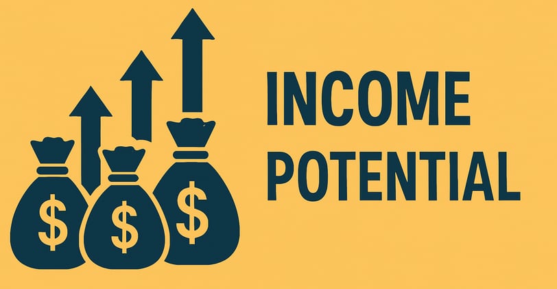 A graphic illustrating income potential, like upward trending arrows or money bags