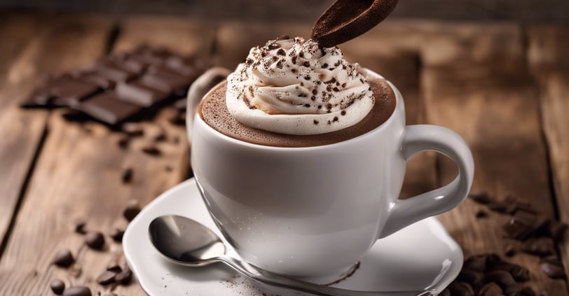 Une tasse de café moka avec une mousse délicate, saupoudrée de cacao en poudre