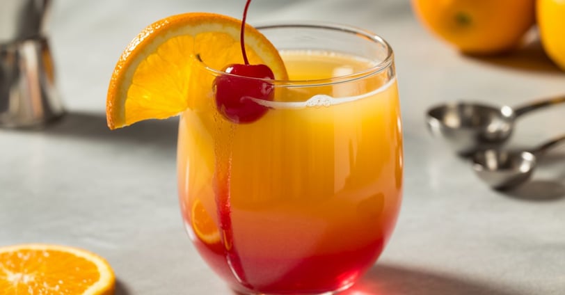 Sunrise Mocktail with orange juice and grenadine, non-alcoholic drink.