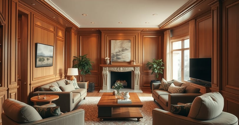 a living room with a fireplace and a tv