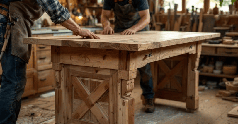 a man and woman working on a table
