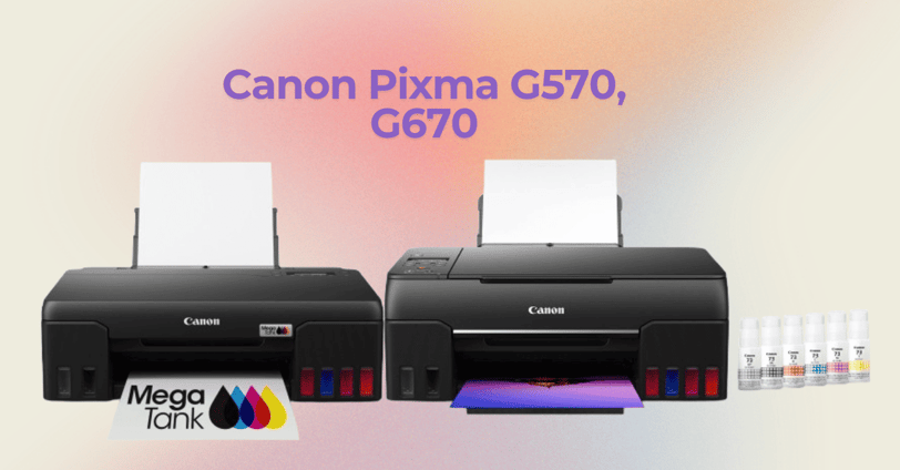 The Canon Pixma G570 in action, printing a vibrant photo, demonstrating its high-quality photo print