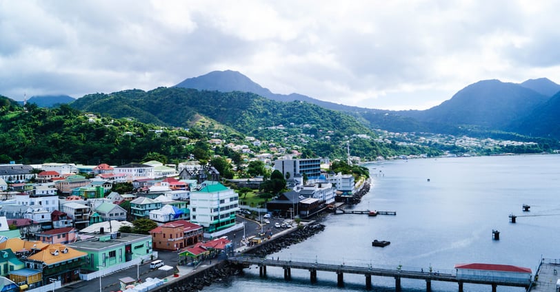 Roseau the capital of Dominica from the perspective of the cruise Terminal