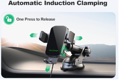 Glangeh car phone holder wireless charger on dashboard