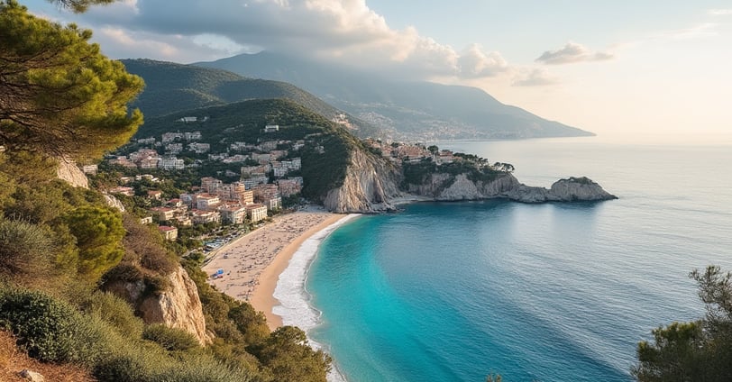 a beach with a view of a beach and a sandy beach