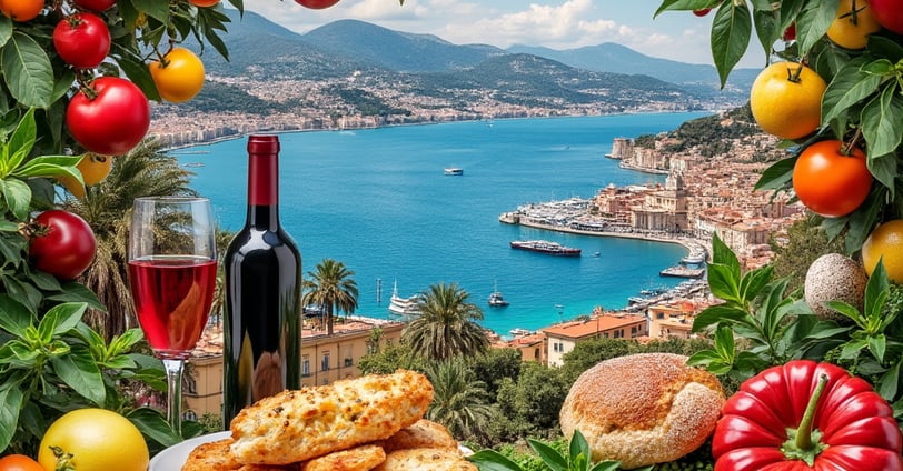 a plate of food and a bottle of wine in Nice 