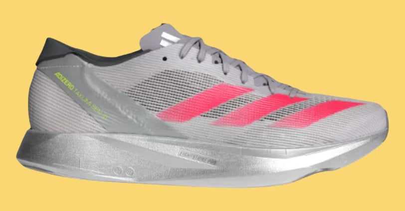 a pair of sneaker a pink, adidas Adizero Takumi Sen 10