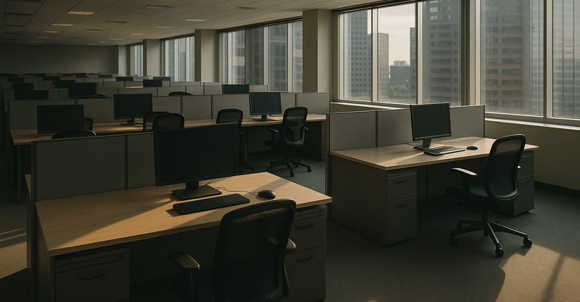 Escritório vazio simbolizando a substituição de empregos pela inteligência artificial.