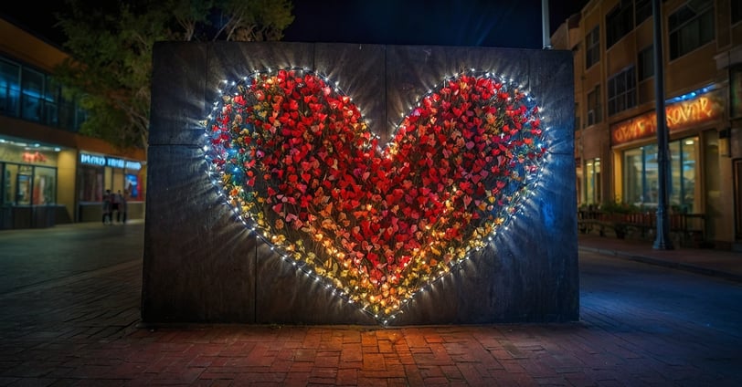 a heart shaped sign with lights on it