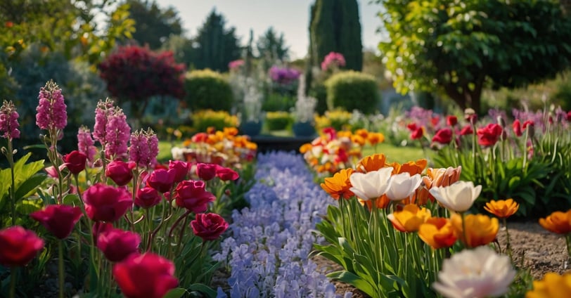 a garden with lots of colorful flowers
