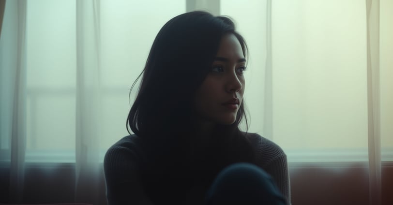 a woman sitting on a couch in a room