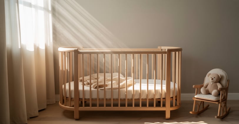 a baby's room with a rocking chair