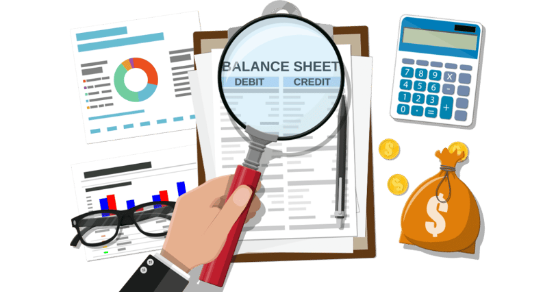 Detailed financial analysis with balance sheet, calculator, and financial charts.