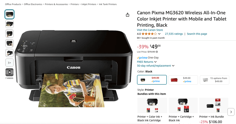 EntrepreneurNook - Canon Pixma MG3620 Amazon