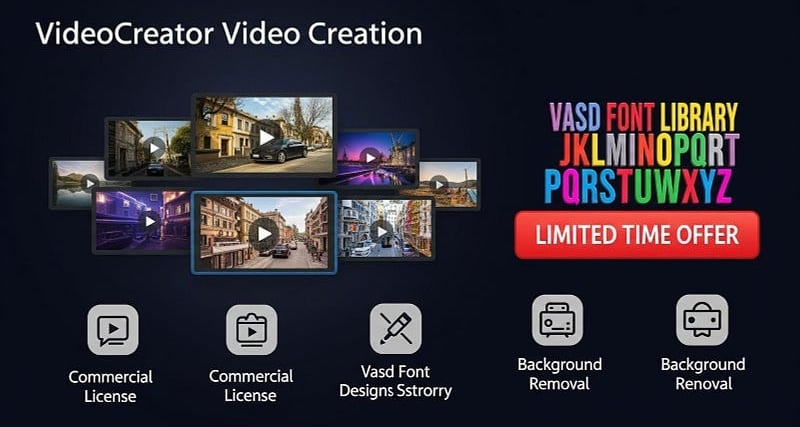VideoCreator offer graphic: bonuses & limited-time price.