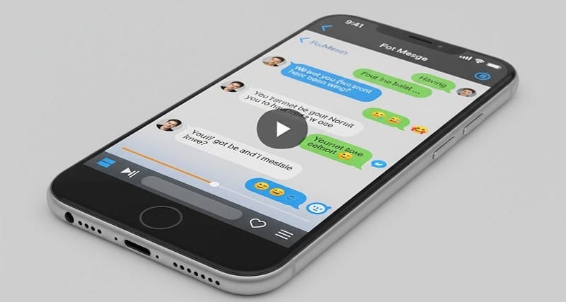 Smartphone displaying simulated text message video.