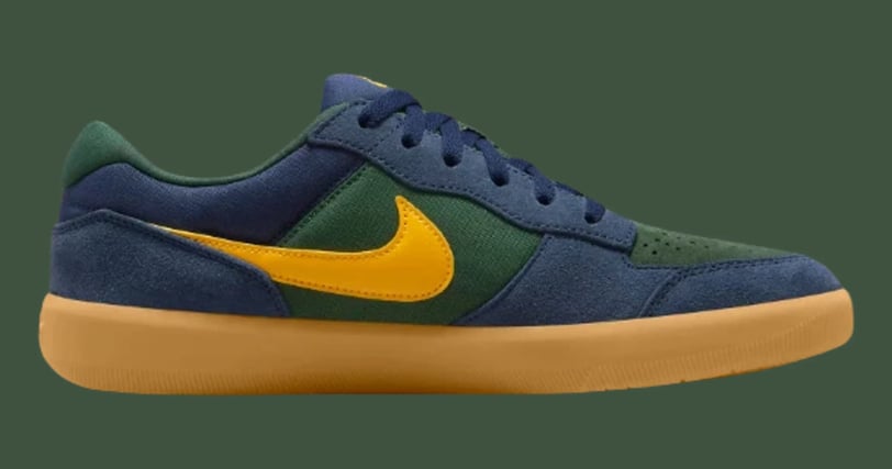 a blue and yellow and green, Nike Force 58 sneaker.