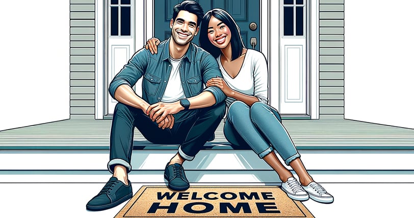 first time home buyers sitting on porch