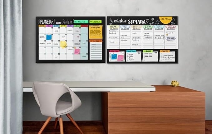 Quadro organizador semanal e mensal ideal para otimizar tarefas e manter a organização da casa