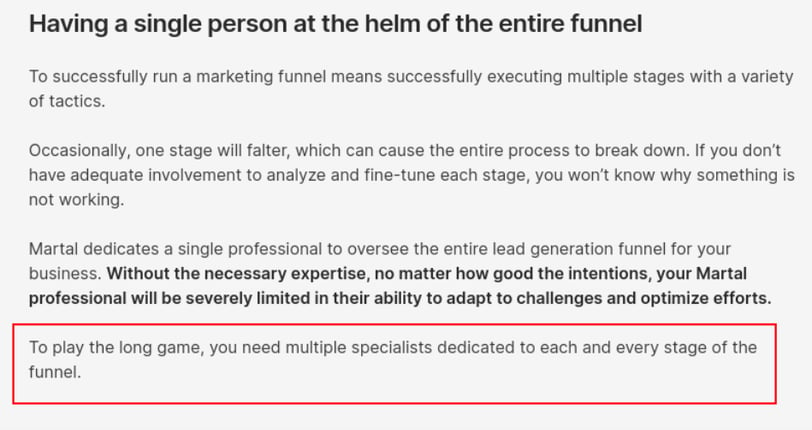 Screenshot from the article, "Martal Group for lead generation? What high volume really means"