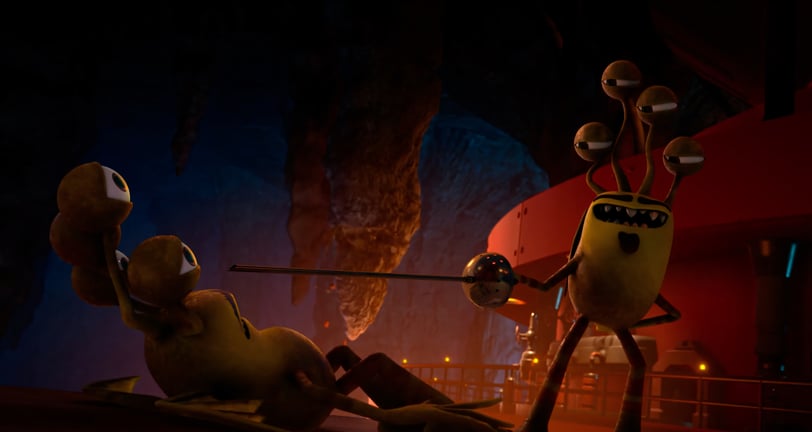 a man in a yellow shirt is holding a sword