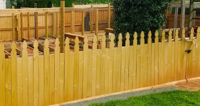 picket fence, fence, wood fence, privacy fence, garden, garden bed