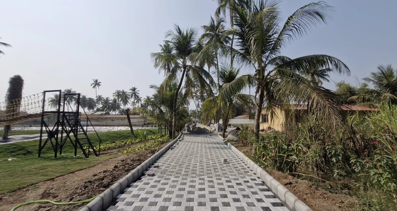 rope pool and a scenic pathway in the best family weekend resort near surat