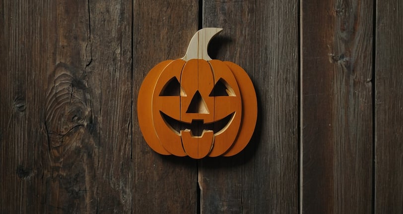a wooden carved pumpkin pumpkin headdressuck with a carved pumpkin