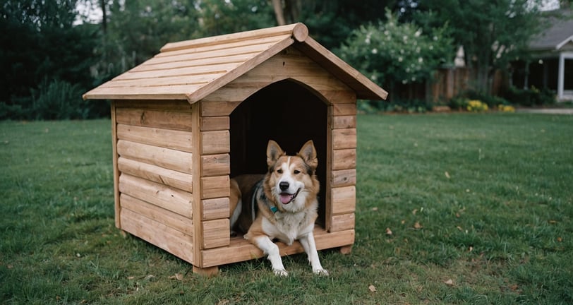 a dog is sitting in a dog house