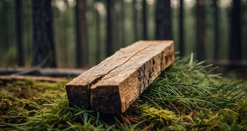 a wooden planked log in the woods