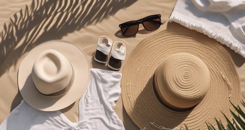 a hat with a hat on top of a beach