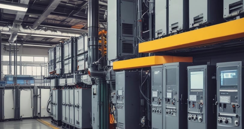 A modern retail store featuring a prominent illuminated logo on the front. The building's large glass facade reveals a spacious interior with a high ceiling and bright lighting. Customers are visible inside, engaged in various activities.